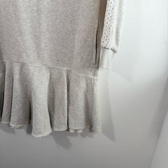 Rebecca Taylor La Vie Gray Sweatshirt White Eyelet Panel Flounce Hem Dress XS - Picture 5 of 9